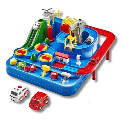 Car Race Track Adventure Toys for 3+ Year Old Boys & Girls, City Rescue Preschool Educational Vehicle Puzzle Playset
