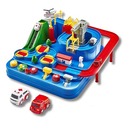 Car Race Track Adventure Toys for 3+ Year Old Boys & Girls, City Rescue Preschool Educational Vehicle Puzzle Playset