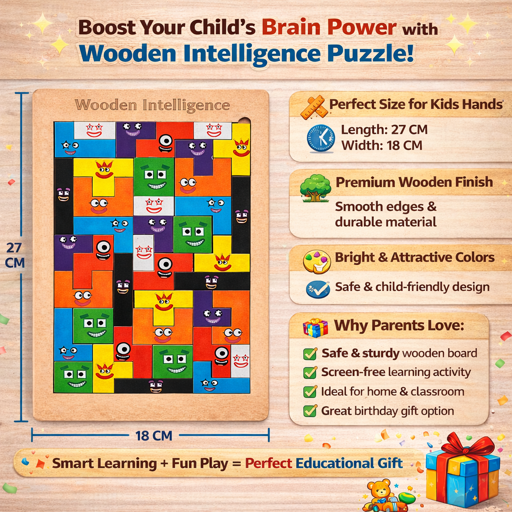 Kidzomart Global Wooden Intelligence Puzzle Board – Creative Shape & Pattern Learning Blocks for Kids | Brain Development Toy