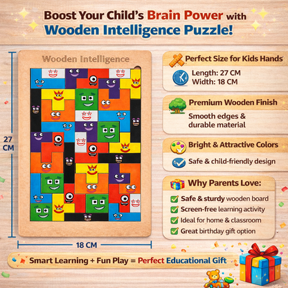 Kidzomart Global Wooden Intelligence Puzzle Board – Creative Shape & Pattern Learning Blocks for Kids | Brain Development Toy