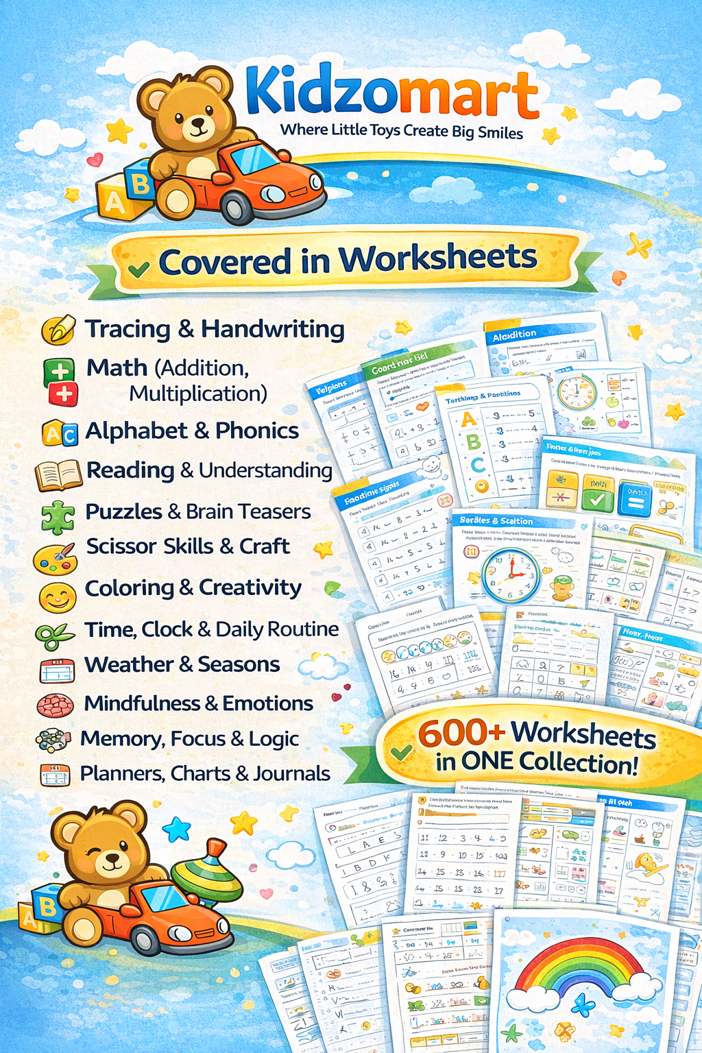 600+ Brain & Hand Coordination Fun Educational Worksheets for Kids (Ages 2–7) | Digital Download – Kidzomart
