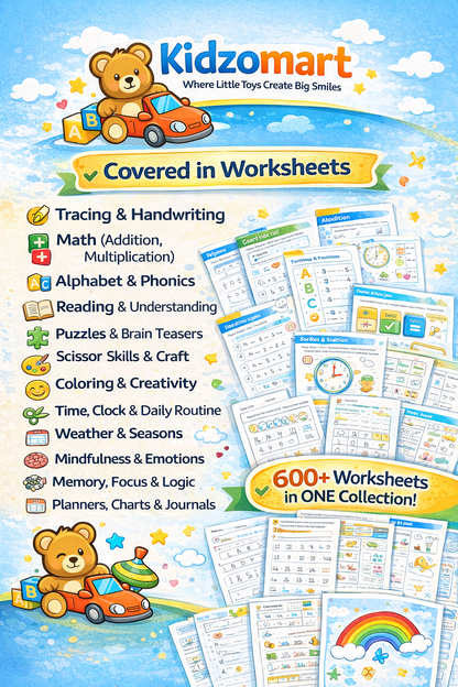 600+ Brain & Hand Coordination Fun Educational Worksheets for Kids (Ages 2–7) | Digital Download – Kidzomart