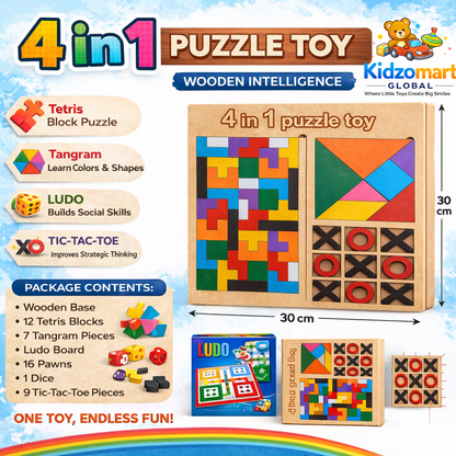 Kidzomart Global 4 in 1 Wooden Russian Block Puzzle Set – Educational Activity Board for Kids