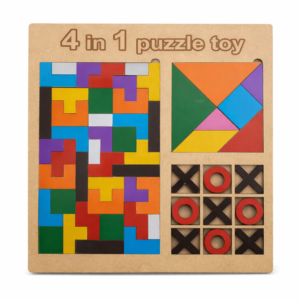 Kidzomart Global 4 in 1 Wooden Russian Block Puzzle Set – Educational Activity Board for Kids