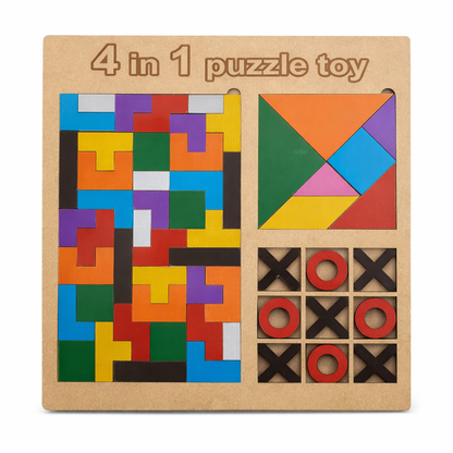 Kidzomart Global 4 in 1 Wooden Russian Block Puzzle Set – Educational Activity Board for Kids