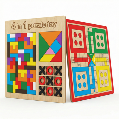 Kidzomart Global 4 in 1 Wooden Russian Block Puzzle Set – Educational Activity Board for Kids