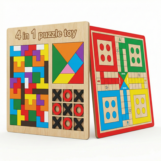 Kidzomart Global 4 in 1 Wooden Russian Block Puzzle Set – Educational Activity Board for Kids