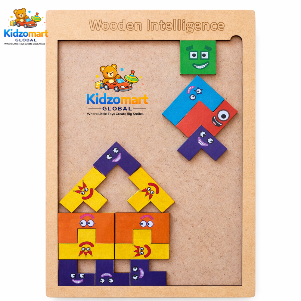 Kidzomart Global Wooden Intelligence Puzzle Board – Creative Shape & Pattern Learning Blocks for Kids | Brain Development Toy