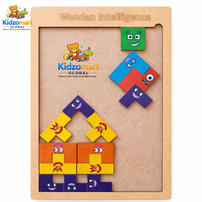 Kidzomart Global Wooden Intelligence Puzzle Board – Creative Shape & Pattern Learning Blocks for Kids | Brain Development Toy