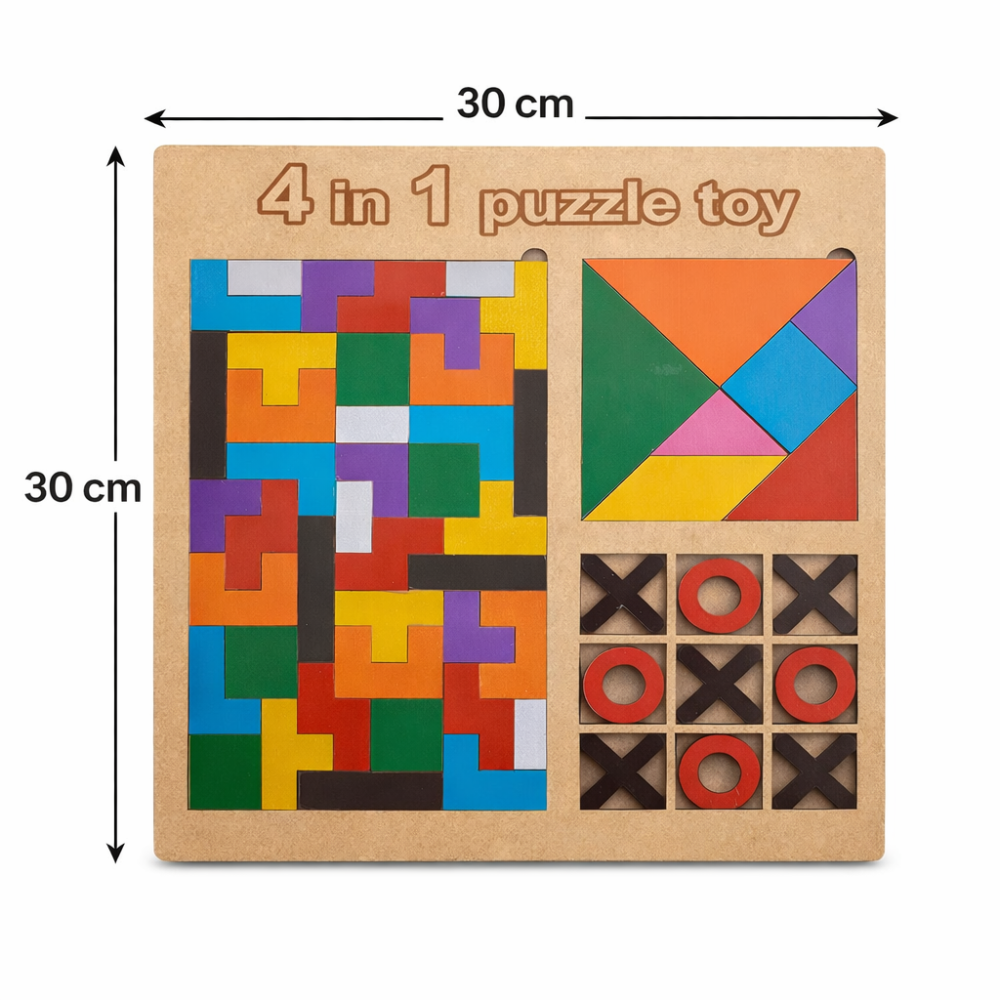 Kidzomart Global 4 in 1 Wooden Russian Block Puzzle Set – Educational Activity Board for Kids